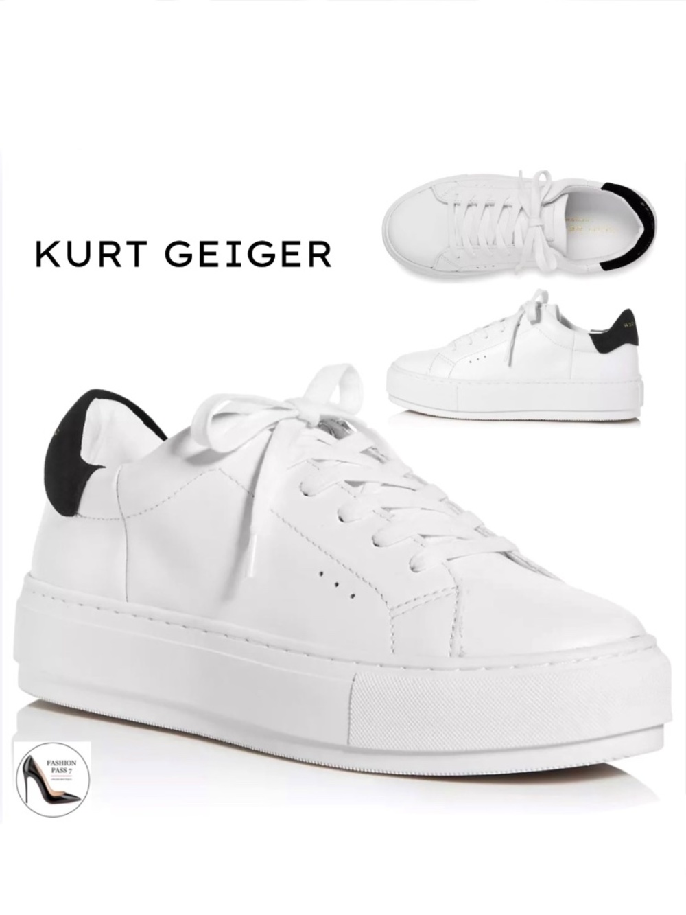 KURT GEIGER Women's Laney White Leather Platform Low Top Sneakers Loafers 40